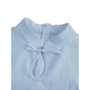 ชุดเดรสฤดูร้อนผู้หญิงสไตล์จีนใหม่ ผ้าลินิน 100% เป็นมิตรกับสิ่งแวดล้อม ทรงยาวเข้ารูป สไตล์ Old Money ลำลอง คอตั้ง สีพื้น - Product Image 3