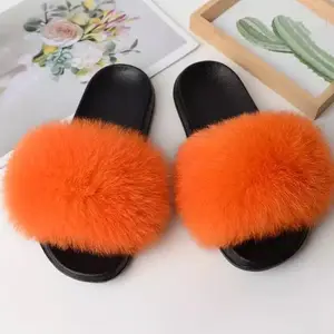 2024 Spring Fashion Accept Custom Wholesale Fox Fur Slippers Outdoor Colorful Natural Fur Shoes For Women