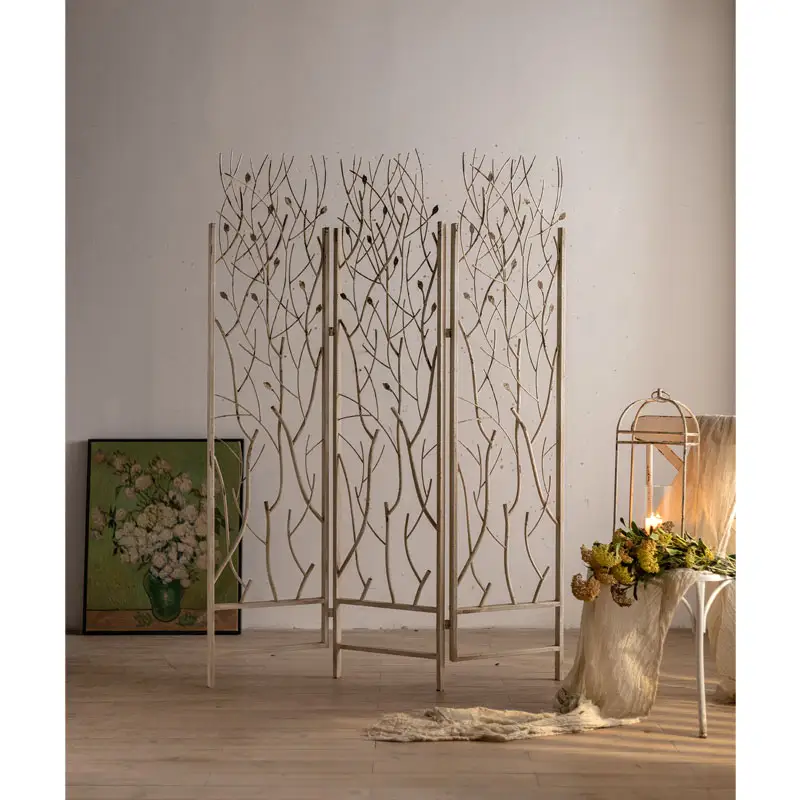 Vintage Furniture simple room divider three panels partition interior iron folding screen