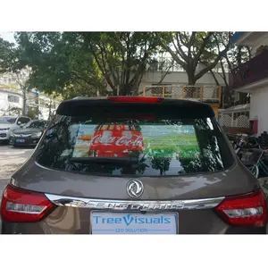 Layar LED jendela belakang mobil layar iklan transparan warna penuh layar LED dipasang di Shenzhen Tiongkok