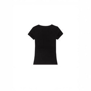 Women's Black Rhinestone Dog Print T-Shirt Casual Short Sleeve Cotton <b>Knitted</b> Top Daily Wear - Product Image 2