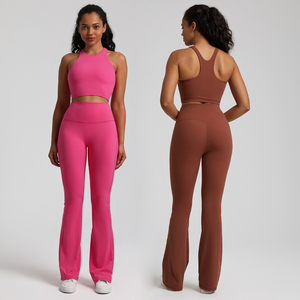 SHINBENE-<span class=keywords><strong>Sujetador</strong></span> básico de Super Cloud para mujer, pantalones largos acampanados, chándal, conjunto de Yoga, trajes, 2 uds. - Product Image 4