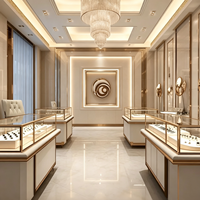 Vitrine de présentation de bijoux haut de gamme en or blanc champagne pour boutique de détail
