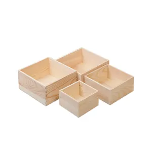 Caixa de madeira rústica, caixa de madeira pequena organizadora quadrada para armazenamento de recipiente artesanal caixa pequena de madeira para colecionáveis