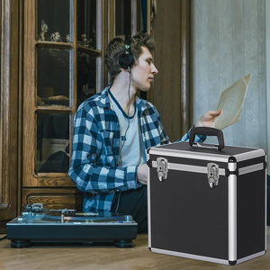 Caja de Almacenamiento de Vinilos de Aluminio para 50 Discos - Estuche de Transporte con Cerradura para <span class=keywords><strong>DJ</strong></span> - Product Image 1