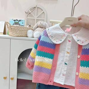 Child Star Circle Girls Cardigan Sweater Spring Autumn Knitwear Single Breasted Breathable Kids Top - Product Image 3
