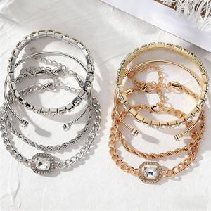 Pulsera Ajustable de Oro Chapado Vintage con Diamantes Cuadrados, Juego de Brazaletes de Oro Pulido de Alta Calidad para Mujer, Joyería de Moda - Product Image 4