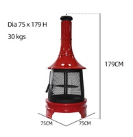 Brasero extérieur en acier pour bois avec finition émaillée rouge et grille de cuisson pivotante pour jardin et cour arrière