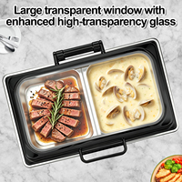 Ensemble de réchauds de buffet modernes en acier inoxydable noir 6L/9L avec couvercle en verre, chauffe-plats commercial pour hôtels, restaurants et traiteurs