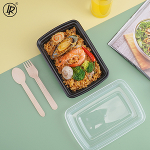 Plastic 28OZ Wholesale Black Plastic Box Microwavable Plastic Takeaway Box Rectangular Take Away Food Containers With Clear Lid