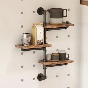 Estante de tubería industrial con tablero de madera Soporte flotante de esquina montado en la pared para Bar Cocina y sala de estar