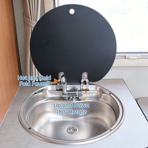 Évier de cuisine portable et léger en acier inoxydable de luxe avec couvercle en verre trempé <span class=keywords><strong>pour</strong></span> accessoires de <span class=keywords><strong>camping</strong></span> JP - Product Image 3