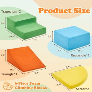 Conjunto de Brinquedos de Escalada para Crianças com 6 Peças, Blocos de Espuma Macia para Brincar em Ambientes Internos, Ideal para Quarto, Crianças Engatinhando, Deslizando e Escalando no Sofá - Product Image 2