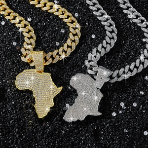 Collar con colgante <span class=keywords><strong>de</strong></span> <span class=keywords><strong>mapa</strong></span> <span class=keywords><strong>de</strong></span> África con incrustaciones <span class=keywords><strong>de</strong></span> diamantes <span class=keywords><strong>de</strong></span> imitación, chapado en oro <span class=keywords><strong>de</strong></span> aleación, cadena cubana, estilo Hip Hop, joyería con encanto <span class=keywords><strong>de</strong></span> herencia africana y estilo urbano - Product Image 3