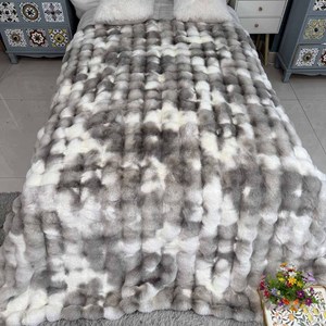 Classique <span class=keywords><strong>Plaid</strong></span> Jacquard Haute Pile Personnalisé En Gros 100% polyester Faux Lapin <span class=keywords><strong>Fourrure</strong></span> Jeter Couverture - Product Image 1