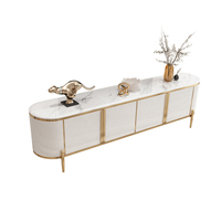 Ensemble de meuble TV et table basse en bois avec plateau en marbre moderne et luxueux pour salon, console beige, design de meubles