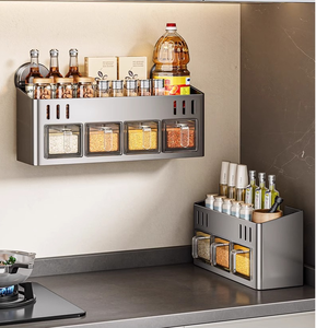 פלדת פחמן מודרנית + abs רב תכליתיים תיבול אחסון מטבח אחסון מזון תיבות 1-3l קיבולת 1-3l עיצוב מרובע הבית - Product Image 3