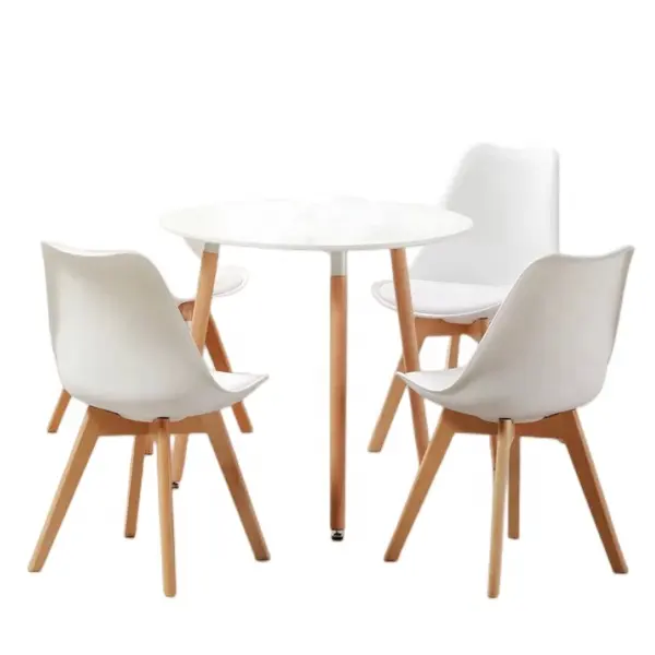 Furnitur grosir Mesas Nordic untuk dapur restoran Modern Set meja makan kayu bulat putih MDF untuk 4"