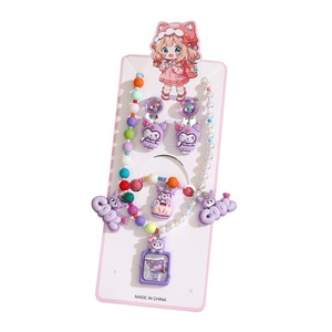 Ensemble de bijoux pour filles et enfants, collier, bracelet, bague, boucles d'oreilles, en plastique, avec des personnages de princesses de dessins animés, nouveau style - Product Image 5