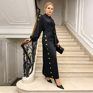 <span class=keywords><strong>Robe</strong></span> longue <span class=keywords><strong>noire</strong></span> formelle à boutons métalliques français sept couleurs, nouvelle collection printemps 2026, robes élégantes décontractées - Product Image 6