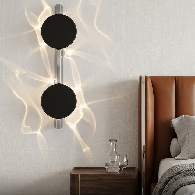 Creative Rotatable Dual-Disc Light for Living Room Accent Bedroom Bedside Mood Water Ripple Wave Effect Minimalist Wall Sconce