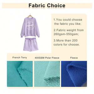 High Quality Loose <b>Shorts</b> Sports Embroidery Plain French Terry Fleece <b>Blue</b> Crew Neck Oversized Sweatshirt Sweatsuit <b>Women</b> Set - Product Image 3