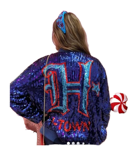 22 Colors Custom Women's Football Team Houston Astros Winter <b>Sequin</b> Bling Zipper Breathable Jersey Crocheted Bomber <b>Jacket</b> - Product Image 1