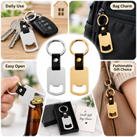 Décapsuleur en métal porte-clés avec logo personnalisé, décapsuleur de bière en acier inoxydable avec sangle en cuir, cadeau de bar, faible MOQ, vente en gros