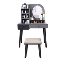 Chambre à coucher minimale Petite commode Bureau ovale Table de maquillage lumineuse avec miroir Tiroir à pieds en bois