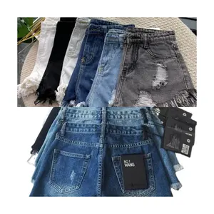 High quality 100% export surplus clothing original brand women's denim cotton stretch spandex shorts