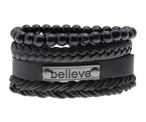 Adjustable PU Multi Layer Customized Faith Belive Bracelet for Men Women