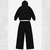 Ensemble de survêtement noir oversize pour homme, sweat-shirt à capuche uni et pantalon de survêtement à jambes larges, 2 pièces, streetwear décontracté