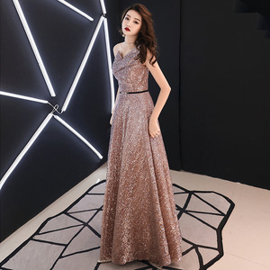 Elegant <b>Sequined</b> Evening Gown Asymmetrical Neckline Sheath Silhouette Natural Waistline For Banquets And Social Events - Product Image 4