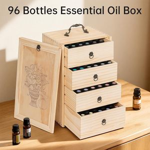 Boîte de rangement en bois pour huiles essentielles, tiroir double couche avec poignée pour l'organisation du maquillage, des parfums et des rouges à lèvres - Product Image 3