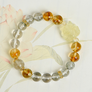 Spirituale fatto a mano per bracciale con quarzo rutilato dorato chiaro quarzo verde fantasma volpe citrino scatenando palla prosperità - Product Image 3