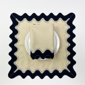 Double Layers Scalloped Embroidered <b>Linen</b> Napkins Cotton Canvas Custom Size Organic Fabric <b>Table</b> <b>Cloth</b> Napkin Placemat Wholesale - Product Image 1