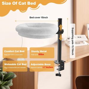360 ° drehbares, höhen verstellbares Katzen-Hängematten bett mit weichem Kissen und kreisförmigen Haustier möbeln mit Metallrahmen für den Schreibtisch - Product Image 4
