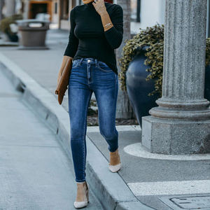 HANO-<span class=keywords><strong>Legging</strong></span> de haute qualité en denim pour femme, taille moyenne, extensible, décontracté, élégant, bleu foncé, <span class=keywords><strong>jean</strong></span> skinny - Product Image 1