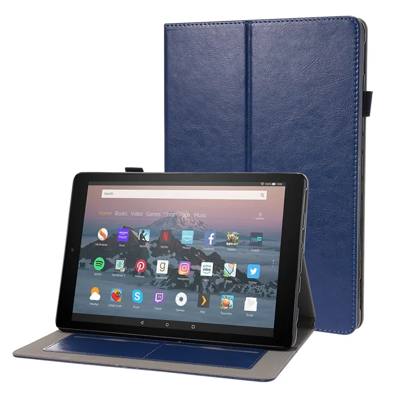 apply to Book PU Leather Case For Amazon Kindle Fire HD 10 and Fire HD 10 Plus 2021 with Card Slot and Pen Slot