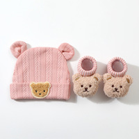 Conjunto de Gorro Suave de Oso Bebé + Calcetines Tejidos con Diadema Unisex de Poliéster/Algodón para Recién Nacido