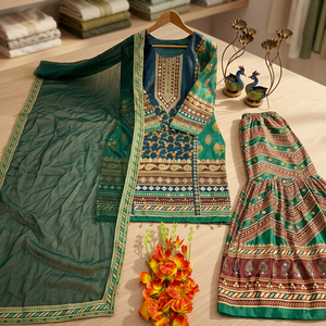 Designer Indian Salwar Kameez Set Digital Print Patterned Top Plazzo Dupatta for Wedding Party Occasions Reversible Wrinkle-Free - Product Image 1