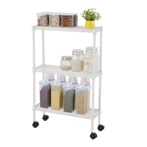 Scaffale Metallico Stretto a 3 Ripiani con Ruote, Carrello Portaoggetti Sottile per <span class=keywords><strong>Bagno</strong></span>, Cucina, Soggiorno - Product Image 1