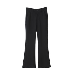 กางเกงสูทสีดำสำหรับผู้หญิงไซส์ใหญ่ รุ่น N9437 เอวสูง ทรงขาตรง ยืดหยุ่นเล็กน้อย ดีไซน์ขาบาน สไตล์ฤดูใบไม้ผลิ - Product Image 1