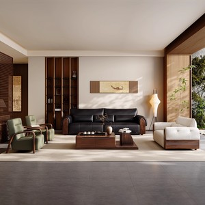 Ensemble <span class=keywords><strong>de</strong></span> canapés en bois massif <span class=keywords><strong>de</strong></span> noyer noir-Cuir véritable-Canapé droit <span class=keywords><strong>de</strong></span> grande et petite taille pour différentes tailles <span class=keywords><strong>de</strong></span> pièces - Product Image 2