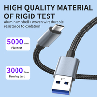 Câble de données USB C à charge rapide 60W avec transmission haute vitesse 5 Gbps pour téléphone portable, tablette, batterie externe avec coque tressée en nylon