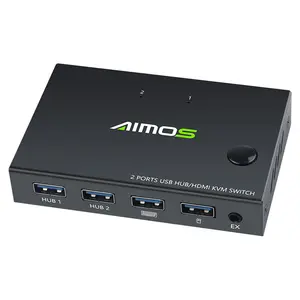 Caja de 2 puertos USB HD MI switch, kvm hd mi switch 4k para 2 ordenadores, compartir teclado, ratón, impresora y un Monitor HD