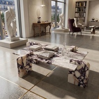 Table basse en marbre Calacatta Viola sur mesure, sculptée à la main, table centrale sculpturale, mobilier moderne pour salon