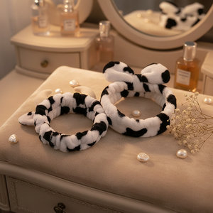 Jiamu Korean Ins Style 3D Fabric Strap Super Soft Cute <strong>White</strong>&amp;<strong>Black</strong> Bowknot Animal Print Horn Makeup <strong>Headband</strong> Women's Plush Hair - Product Image 5