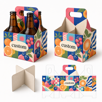 Boîte d'emballage pour boissons en papier artisanal avec poignée, personnalisée, imprimée en couleur, pour quatre bouteilles