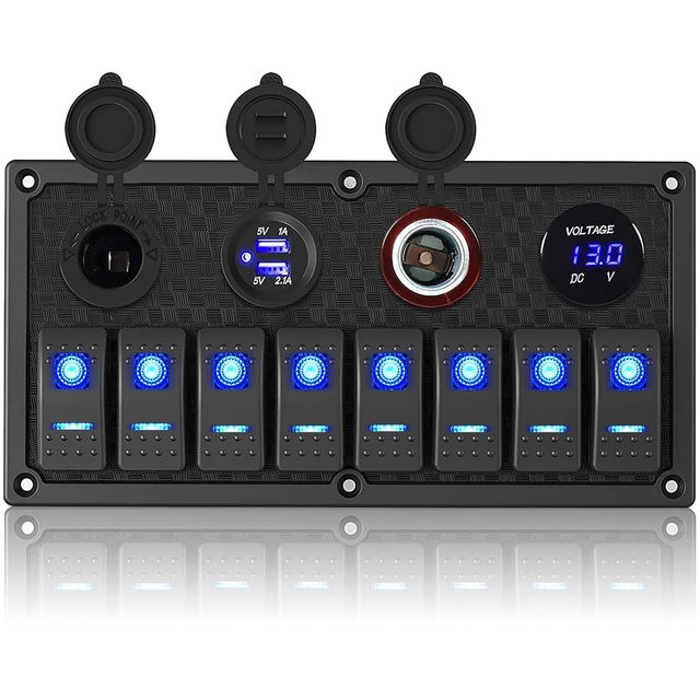 8 Gang Marine Boat Rocker Toggle Switch Panel with Engine Start Push Button Switch